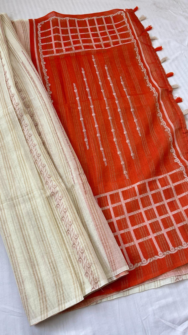 Linen Zari Woven Saree