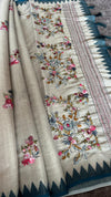 Semi Tussar Saree with French Knot Embroidery