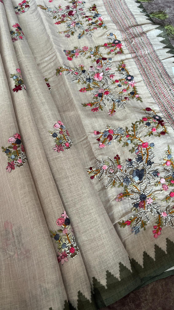 Semi Tussar Saree with French Knot Embroidery