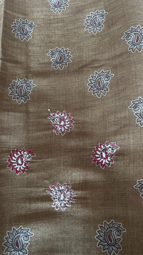 Semi Tussar Saree with French Knot Embroidery