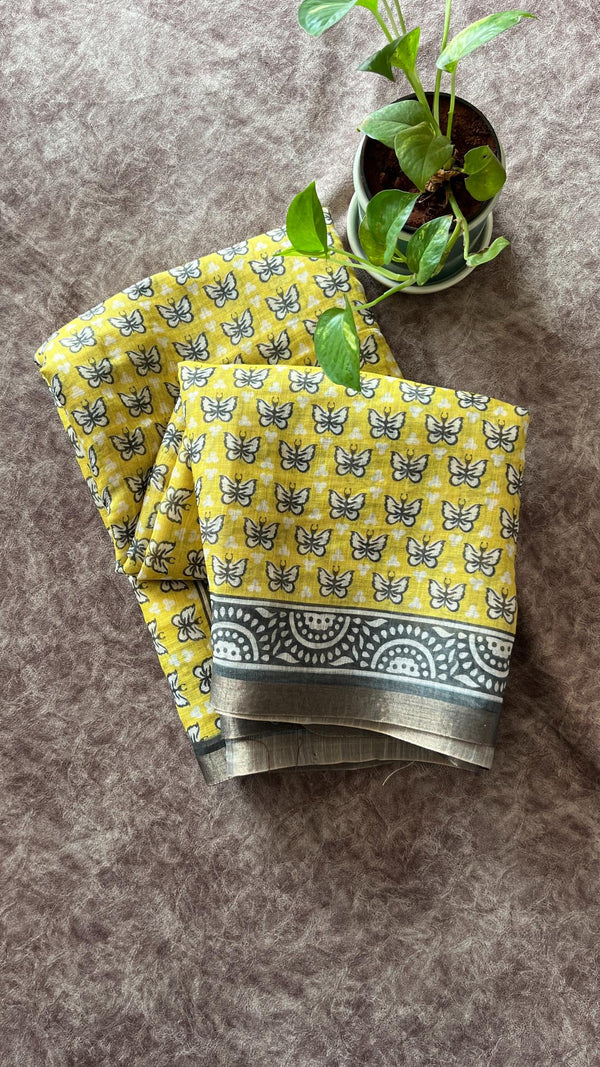 Linen Mixed Jute Saree with Digital Prints