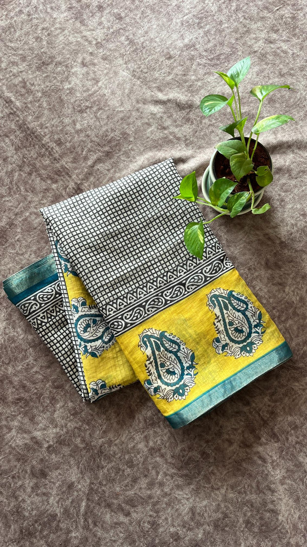 Linen Mixed Jute Saree with Digital Prints