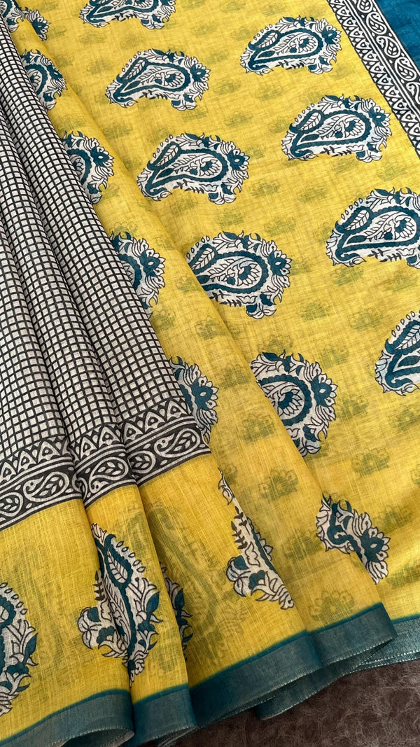 Linen Mixed Jute Saree with Digital Prints