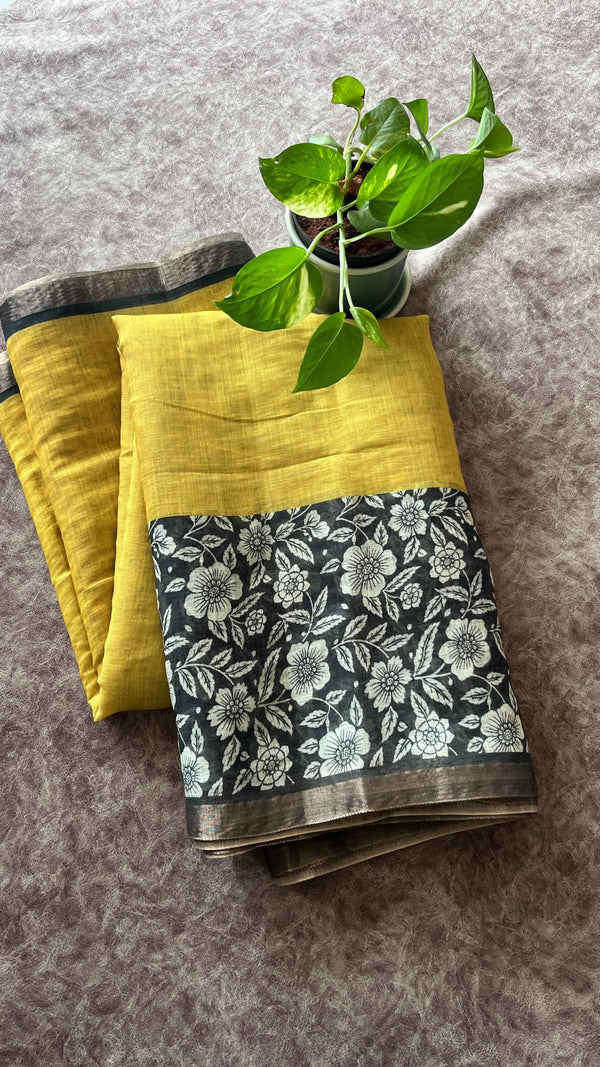 Linen Mixed Jute Saree with Digital Prints