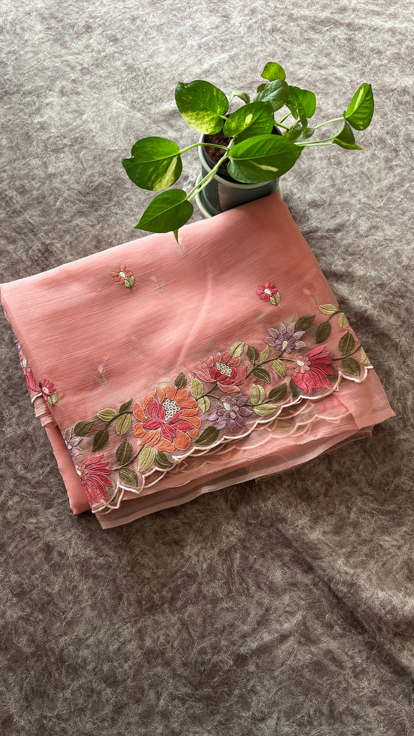 Georgette Organza Saree with Embroidery