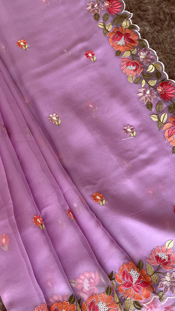 Georgette Organza Saree with Embroidery
