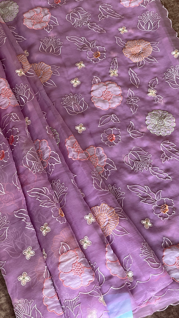 Georgette Organza Saree with Floral Appliqué Work