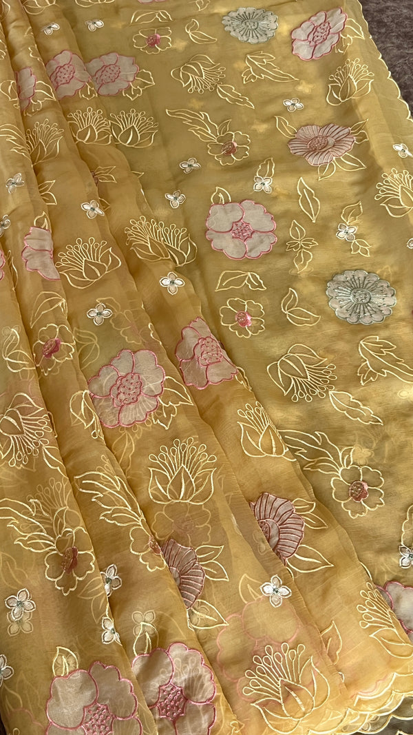 Georgette Organza Saree with Floral Appliqué Work