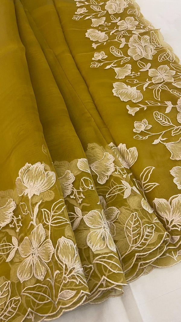 Pure Organza Saree with Floral Embroidery