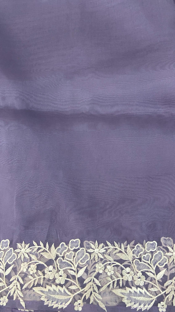 Pure Organza Saree with Floral Embroidery