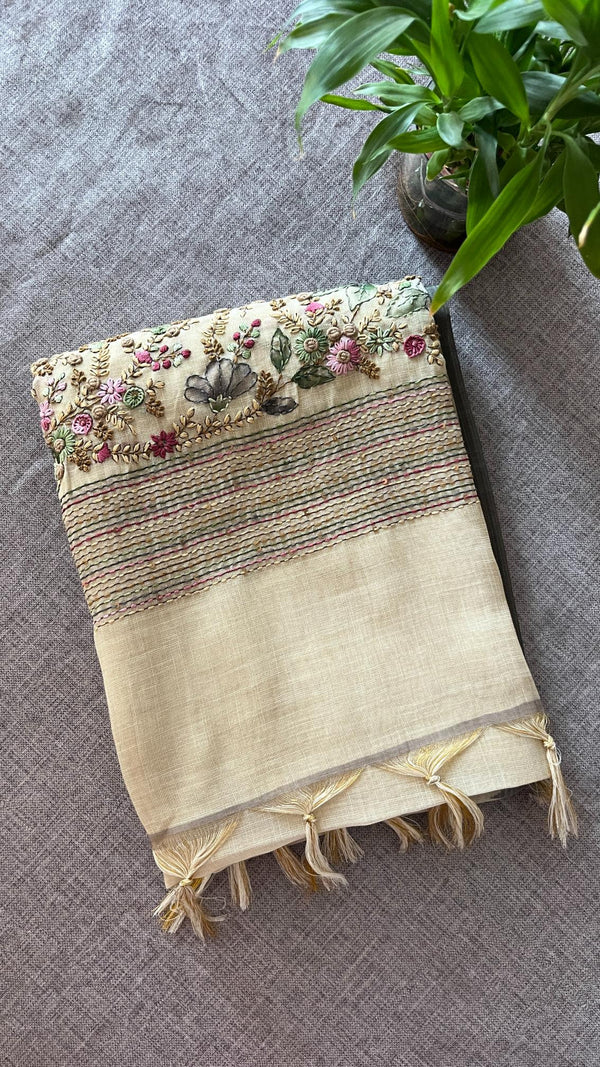 Linen Tissue- French Knot Embroidery