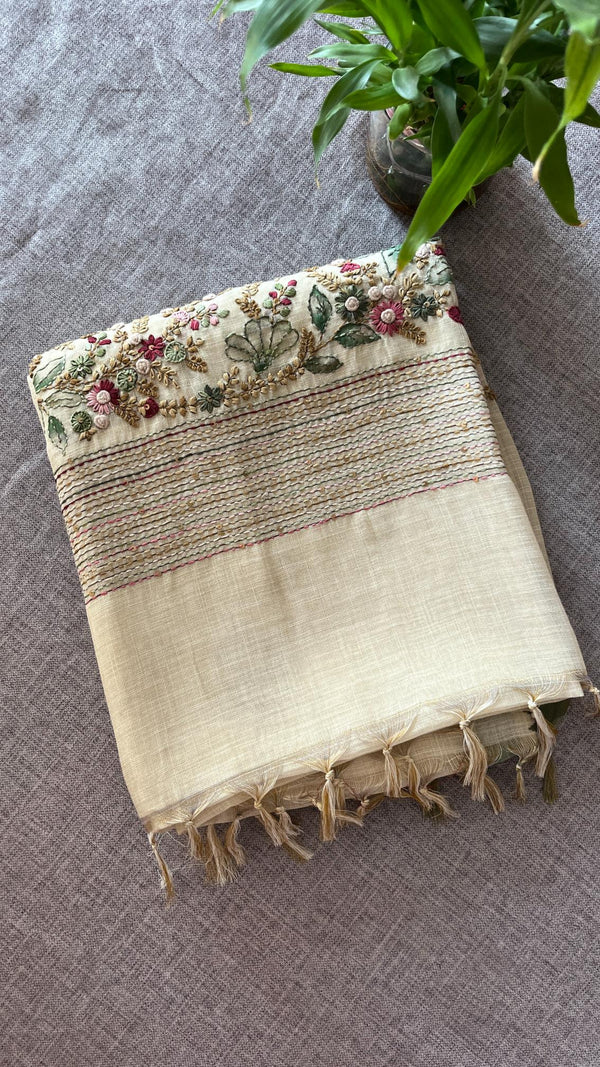 Linen Tissue- French Knot Embroidery