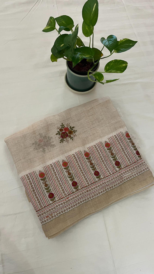 Linen Saree with French Knot Embroidery