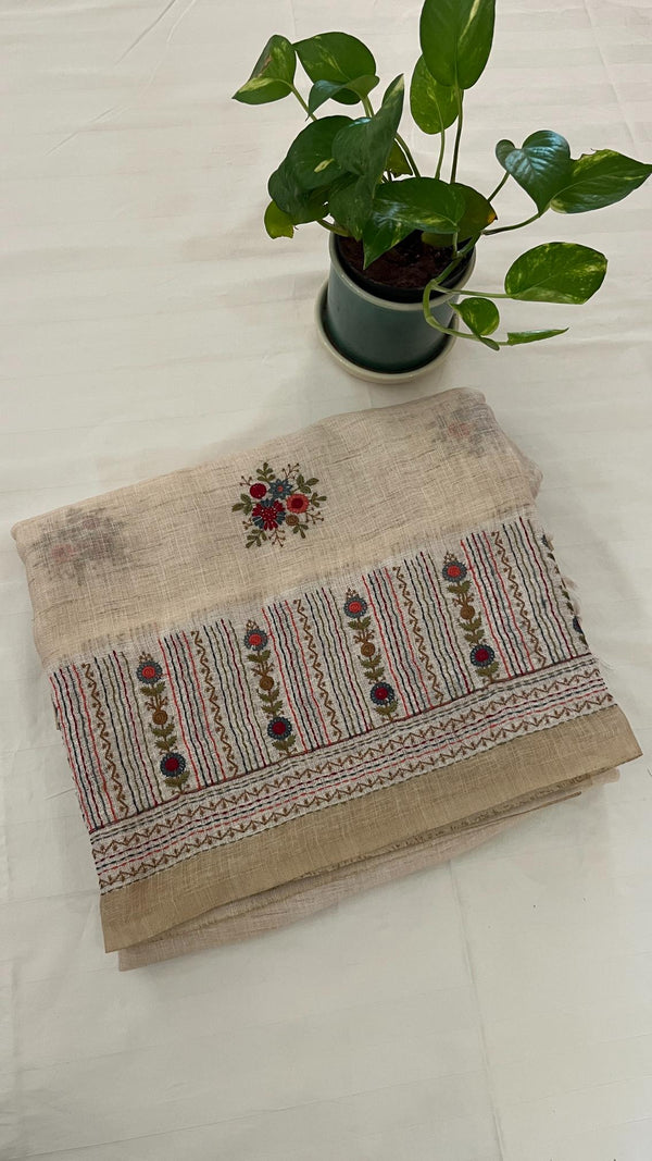 Linen Saree with French Knot Embroidery