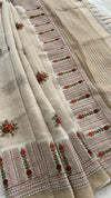 Linen Saree with French Knot Embroidery