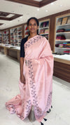 Semi tussar - Pink saree with Black embroidery