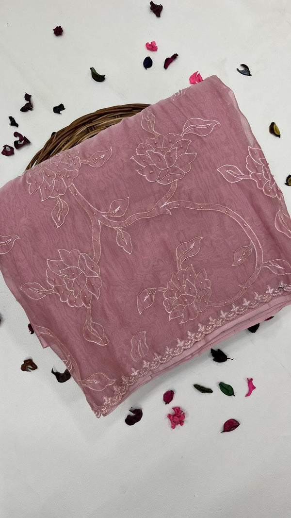 ORGANZA WITH FLORAL EMBROIDERY