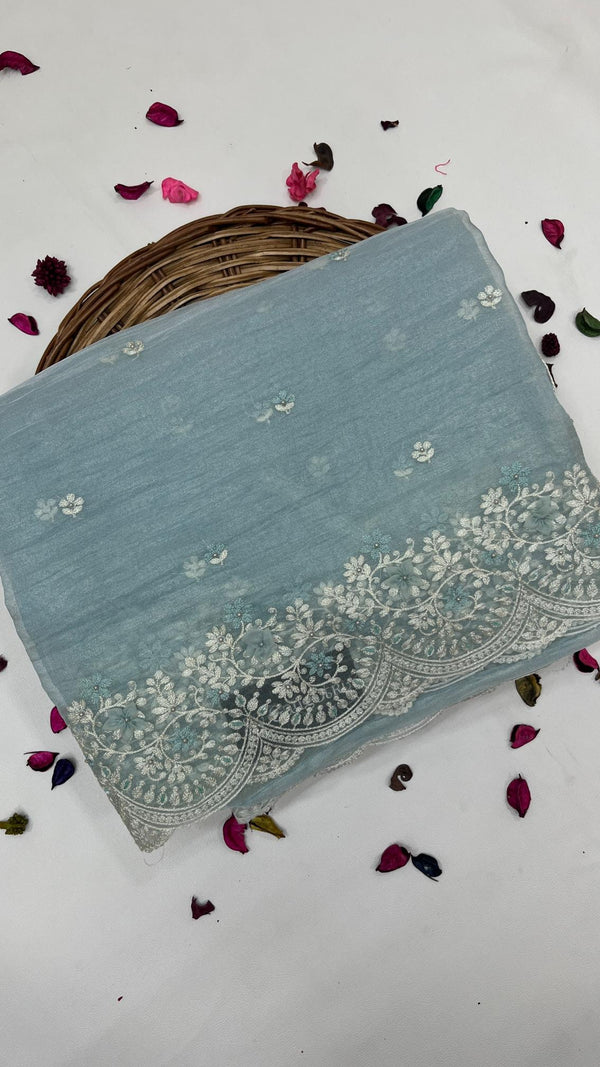 KOREAN CRUSHED ORGANZA SAREE