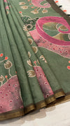 Linen cut work saree
