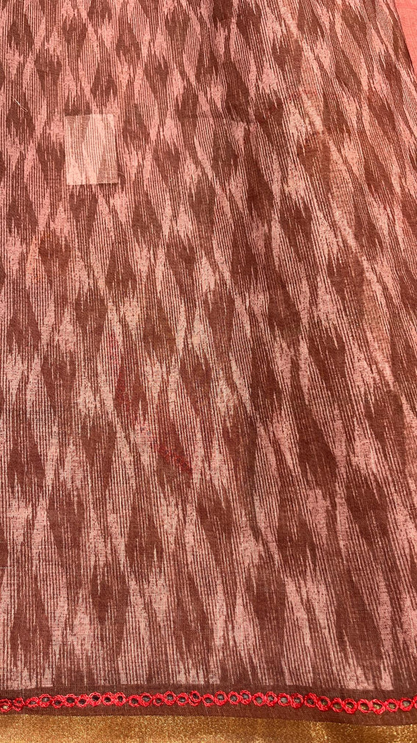 Linen cut work saree