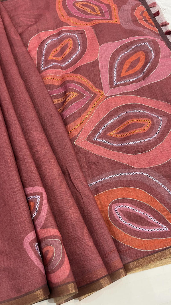 Linen cut work saree
