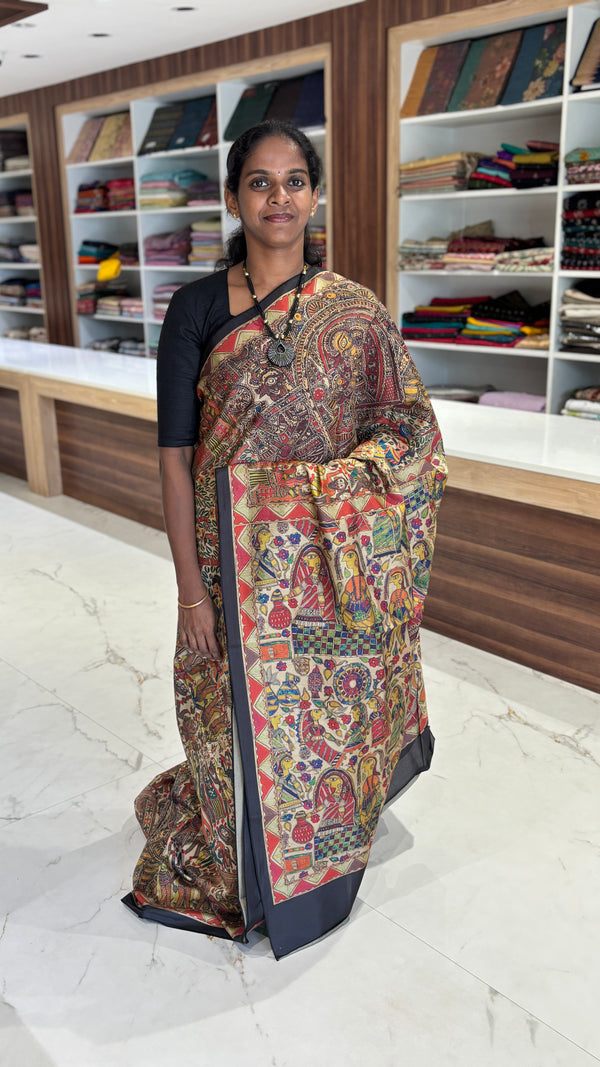 Mithila Art Printed Fancy Cotton Saree