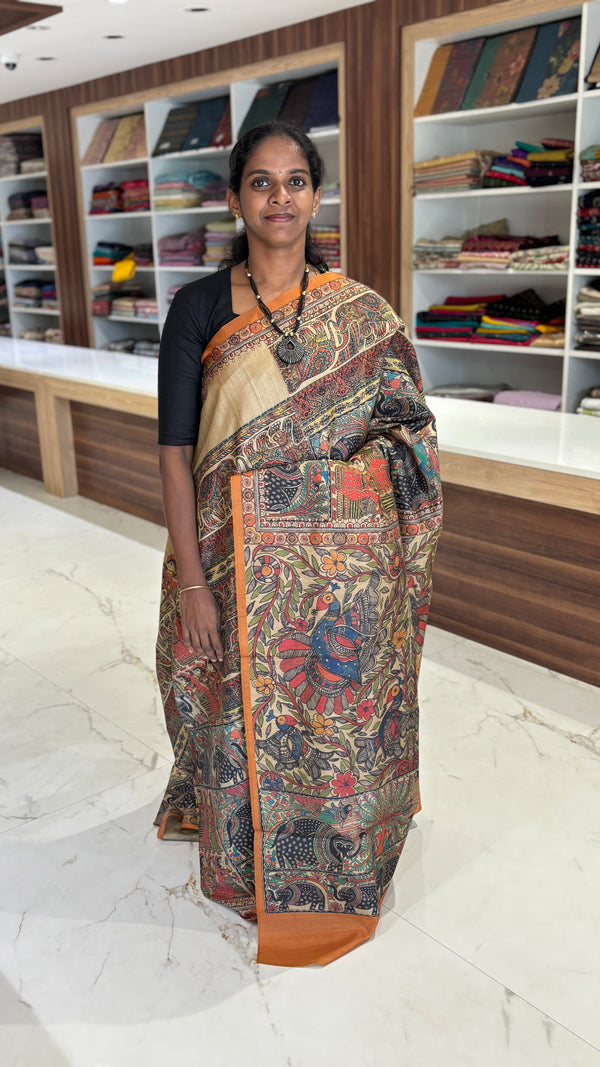 Mithila Art Printed Fancy Cotton Saree