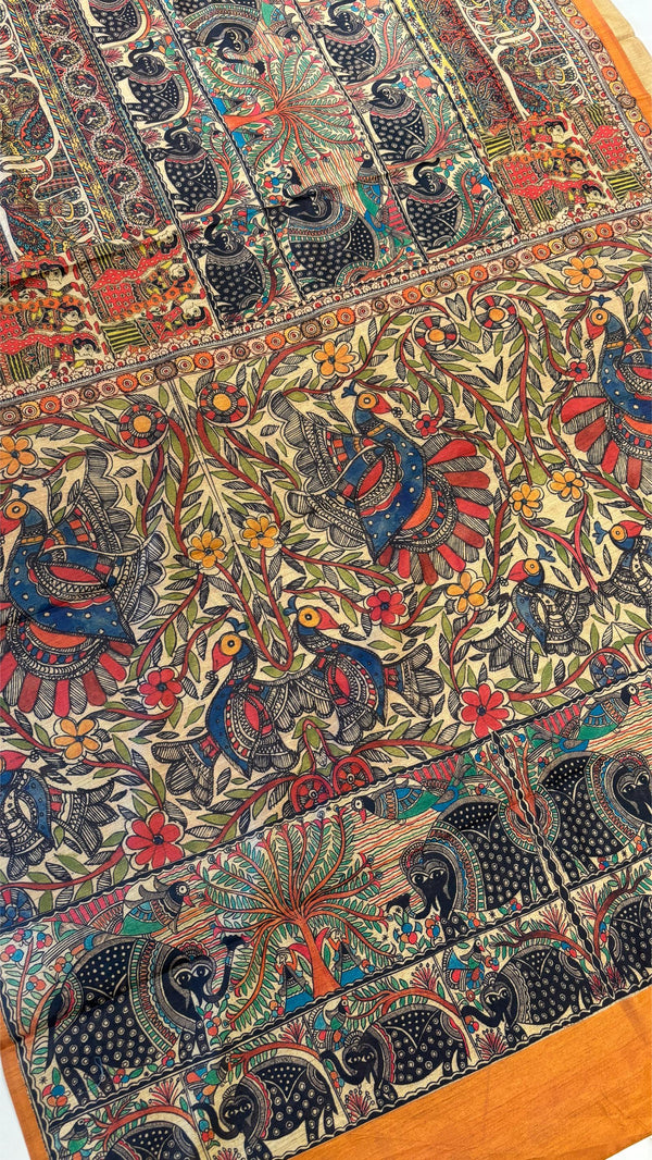 Mithila Art Printed Fancy Cotton Saree