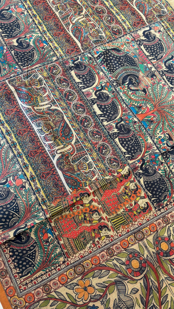 Mithila Art Printed Fancy Cotton Saree