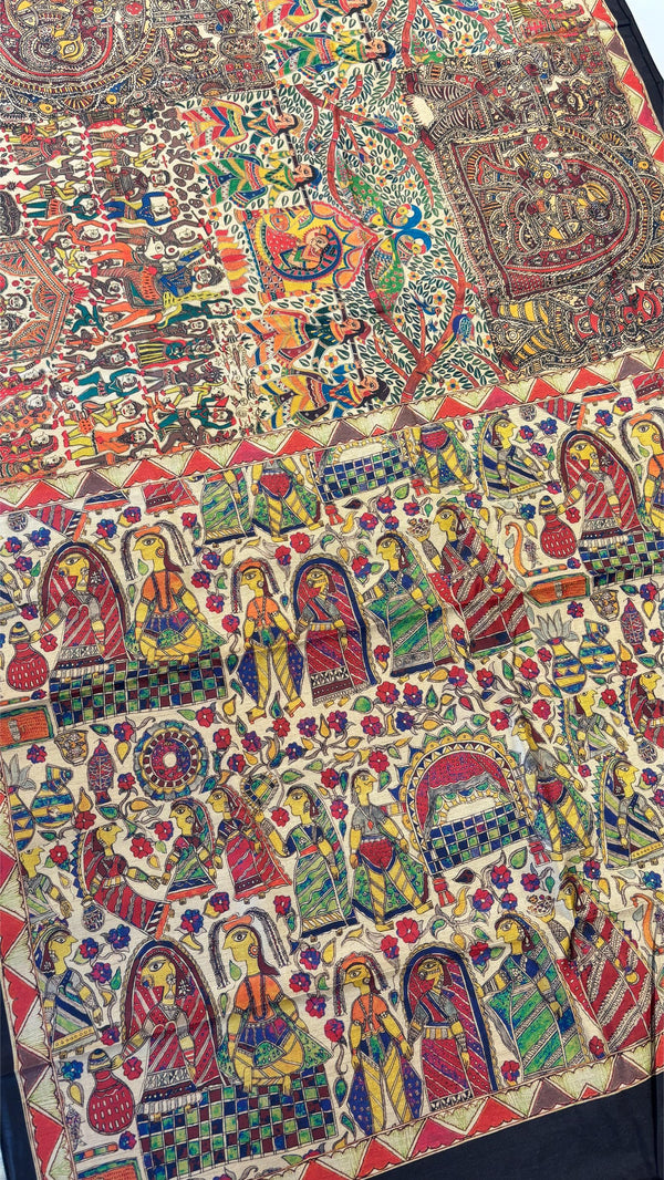 Mithila Art Printed Fancy Cotton Saree