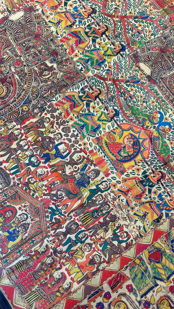 Mithila Art Printed Fancy Cotton Saree