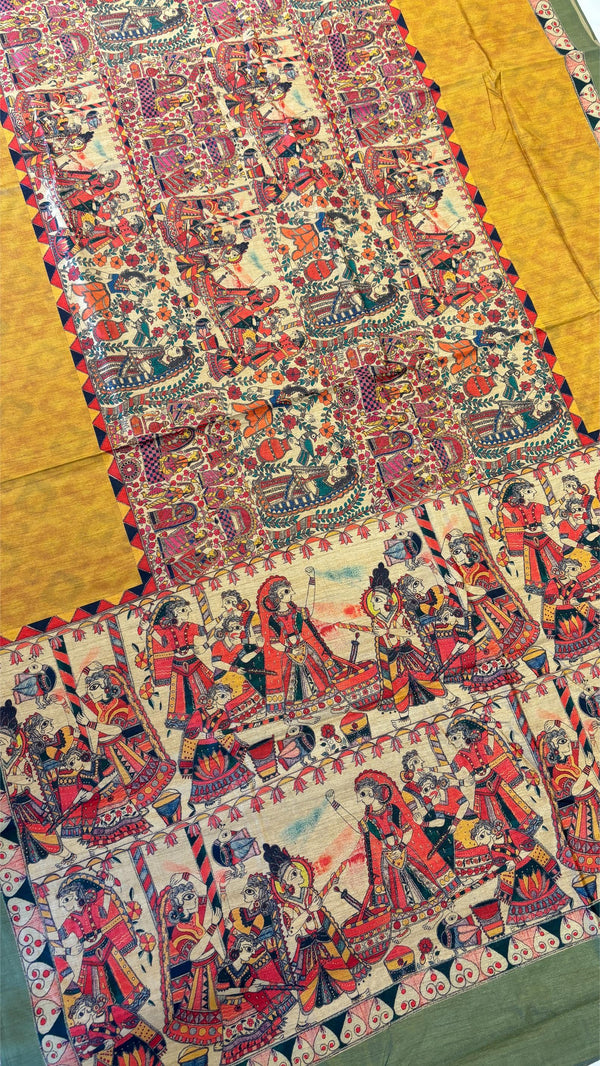 Mithila Art Printed Fancy Cotton Saree
