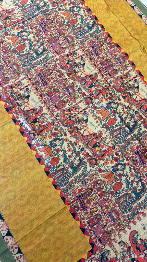 Mithila Art Printed Fancy Cotton Saree
