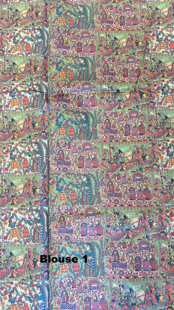 Mithila Art Printed Fancy Cotton Saree