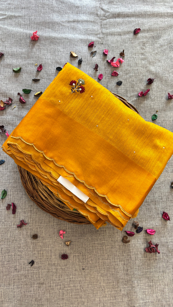 RAW GREEN SILK SAREE BULLIAN FRENCH KNOT