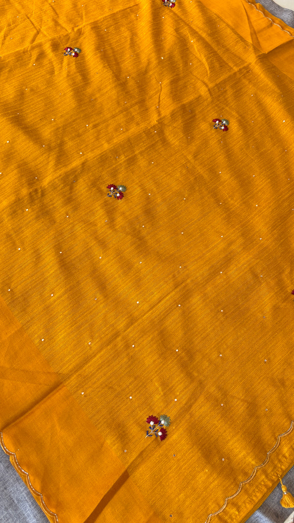 RAW GREEN SILK SAREE BULLIAN FRENCH KNOT
