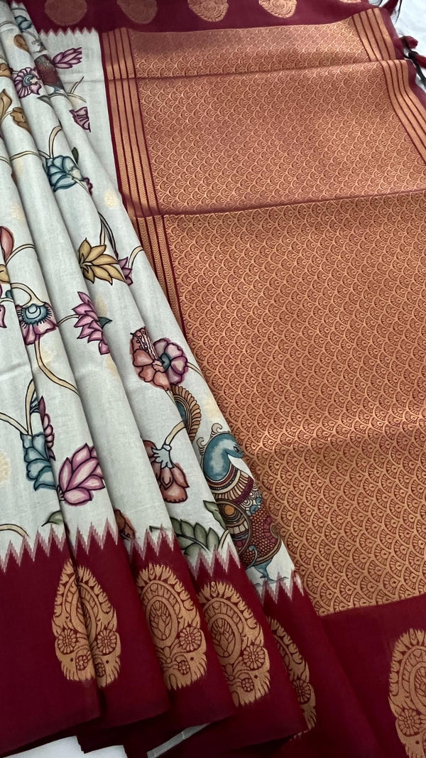 Art silk-penkalamkari saree