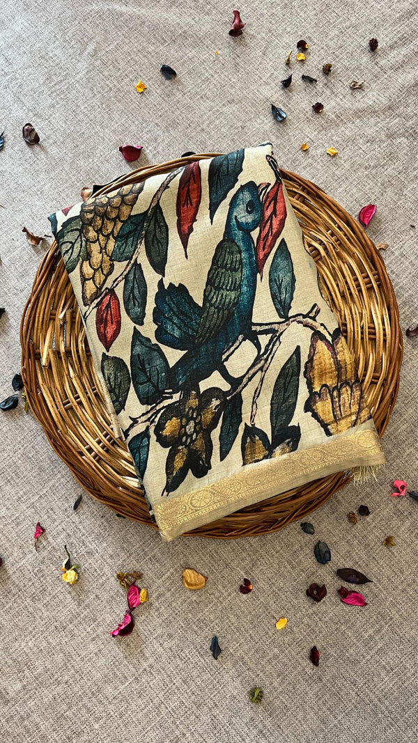 Soft tussar silk - Pen Kalamkari