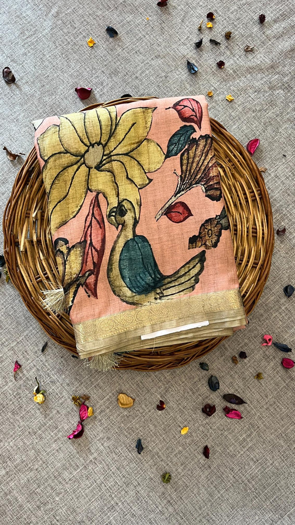 Soft tussar silk - Pen Kalamkari