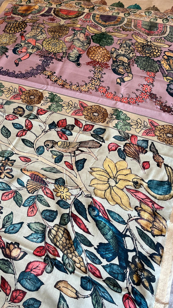 Soft tussar silk - Pen Kalamkari