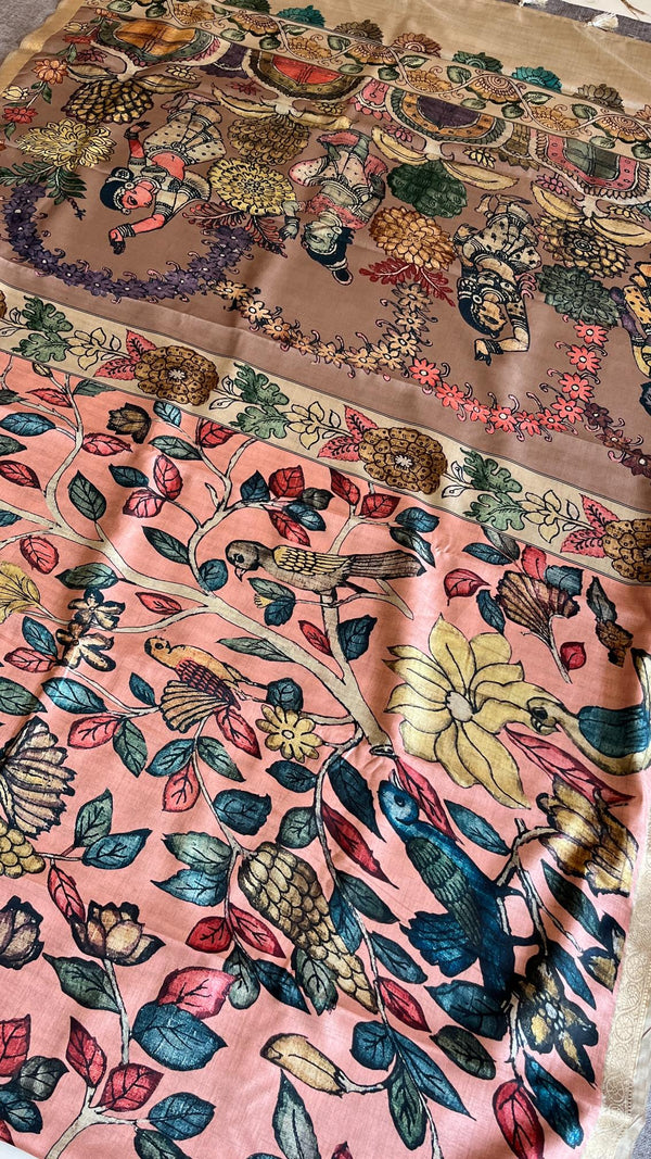 Soft tussar silk - Pen Kalamkari